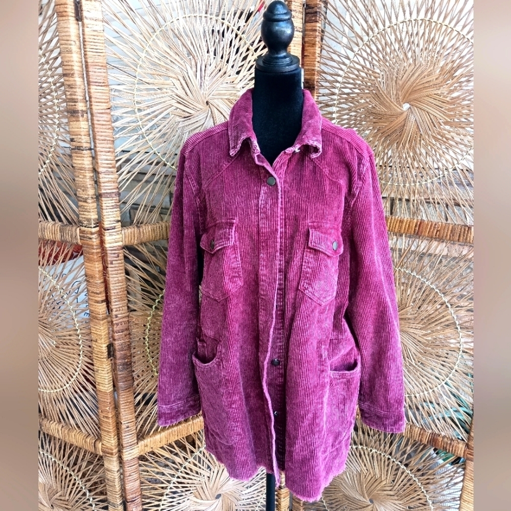 She + Sky Women's 100% Cotton Maroon Corduroy Shacket_ Med - Picture 2 of 10